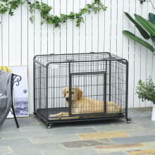 PawHut 78x109cm Metal Dog Cage Kennel w/ Locking Door & Wheels Large Pets