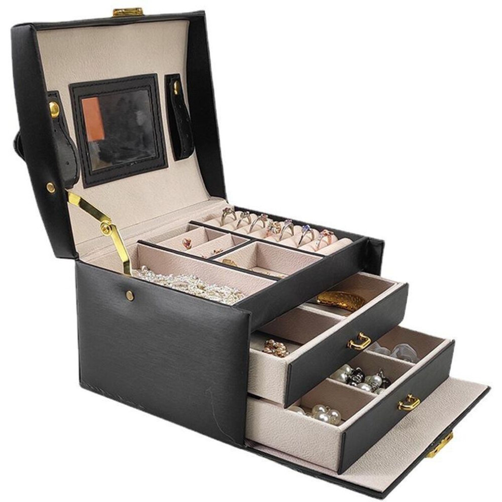 (black, 18*14*13CM) "portable Three-layer Jewelry Storage Box For Earrings, Necklaces, And Rings