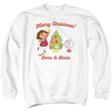 Trevco Sportswear NICK10211-AS-3 Dora The Explorer Happy Holidays From Dora & Boots Adult Crewneck Sweatshirt, White - Large