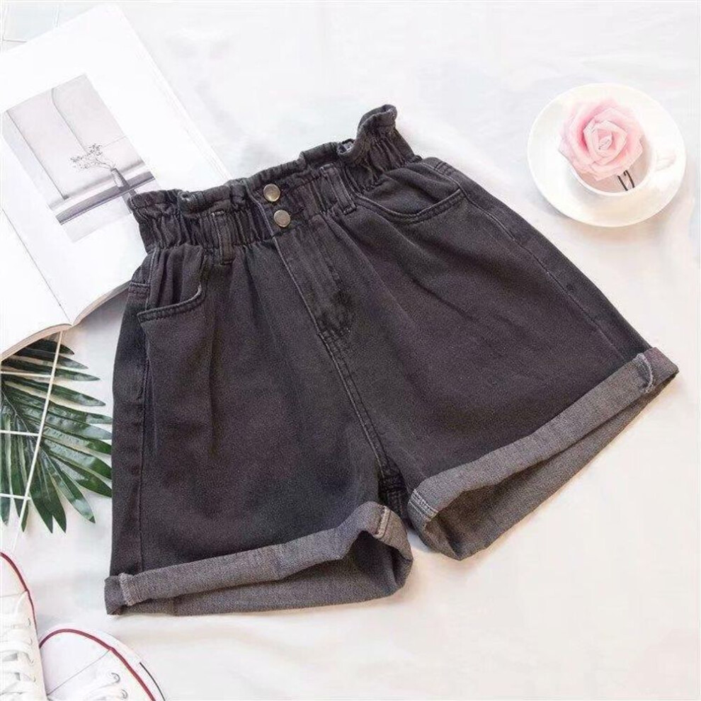 (black, 4XL) Women's Plus Size Elastic Waist Denim Shorts - Korean Slim Wide-leg A-line Trend