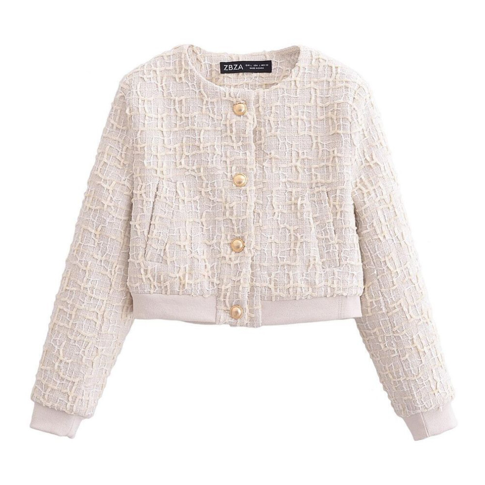 (cream,white, Small) 2024 Summer Women's Solid Color Textured Short Pilot Jacket