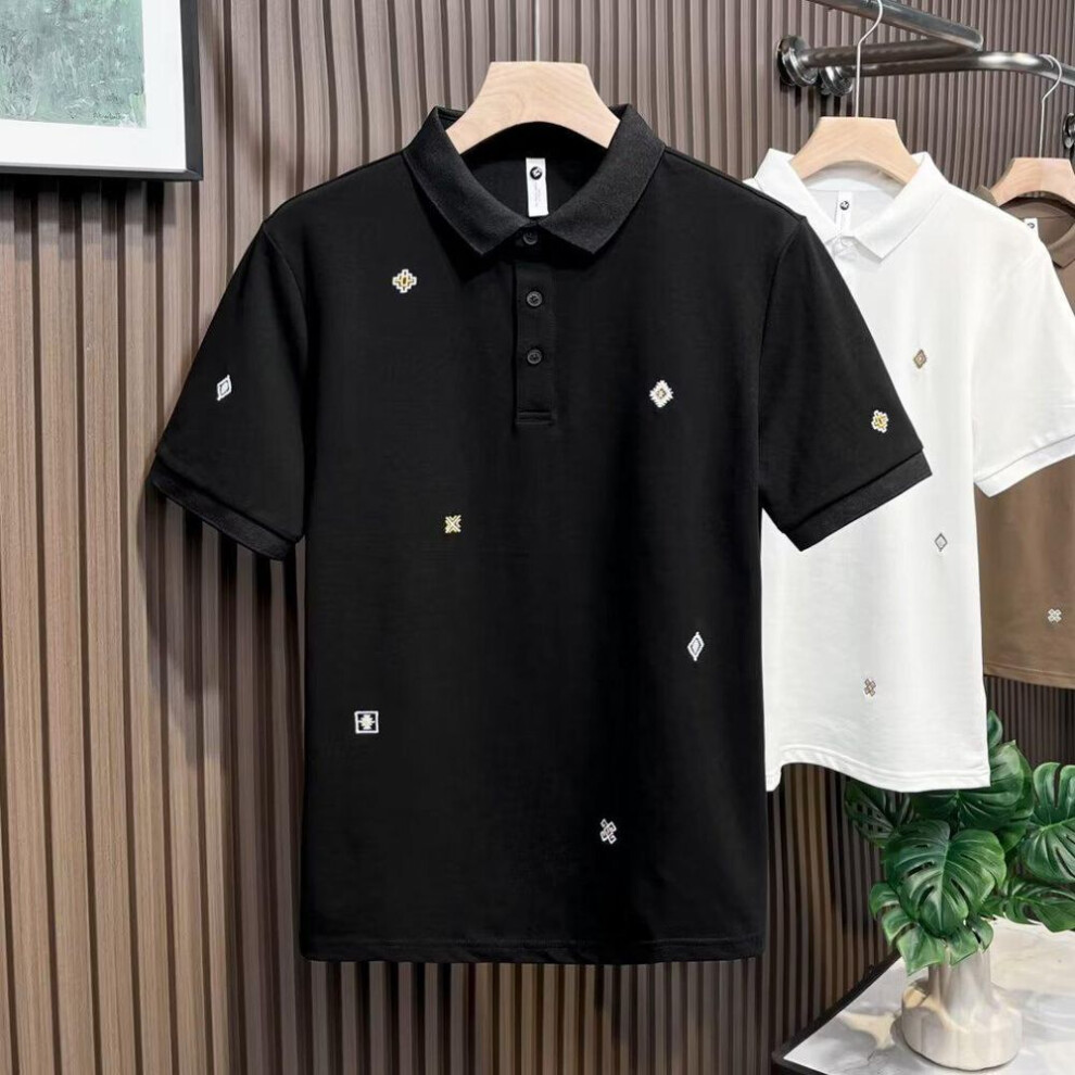 (black, XL) Men's Trendy Slim Fit Lapel Polo Shirt - Summer 2023 Korean Style T-Shirt