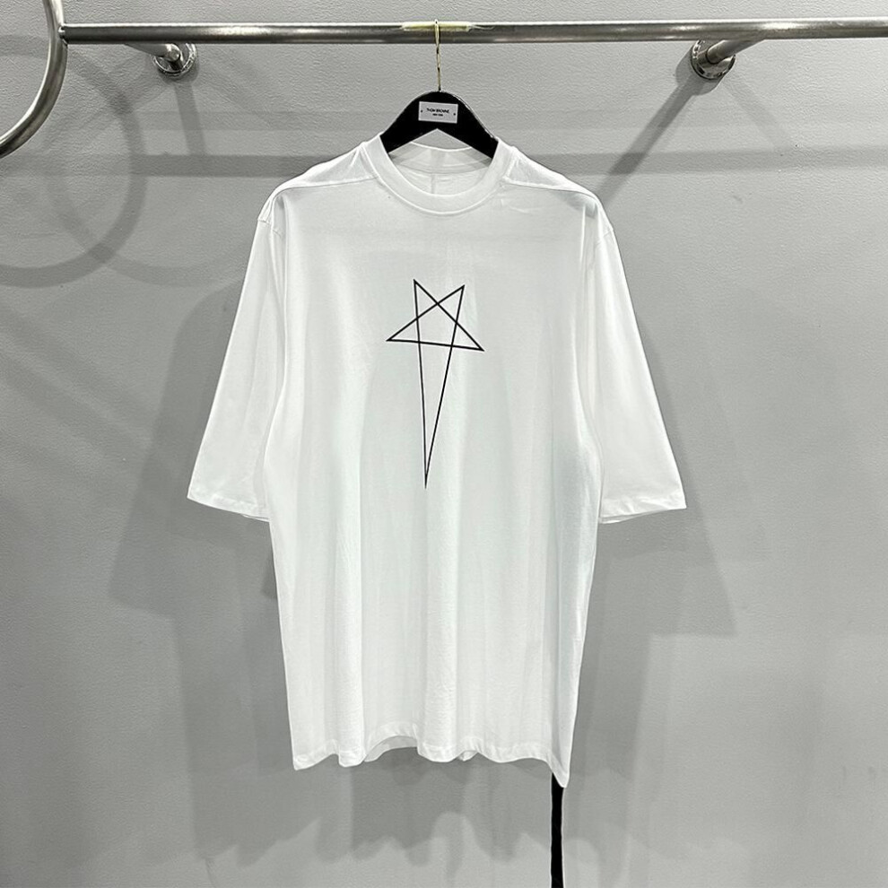 (white, Large) "Men's Five-Star Print Cotton Half-Sleeve T-Shirt, Spring/Summer 2020 Collection