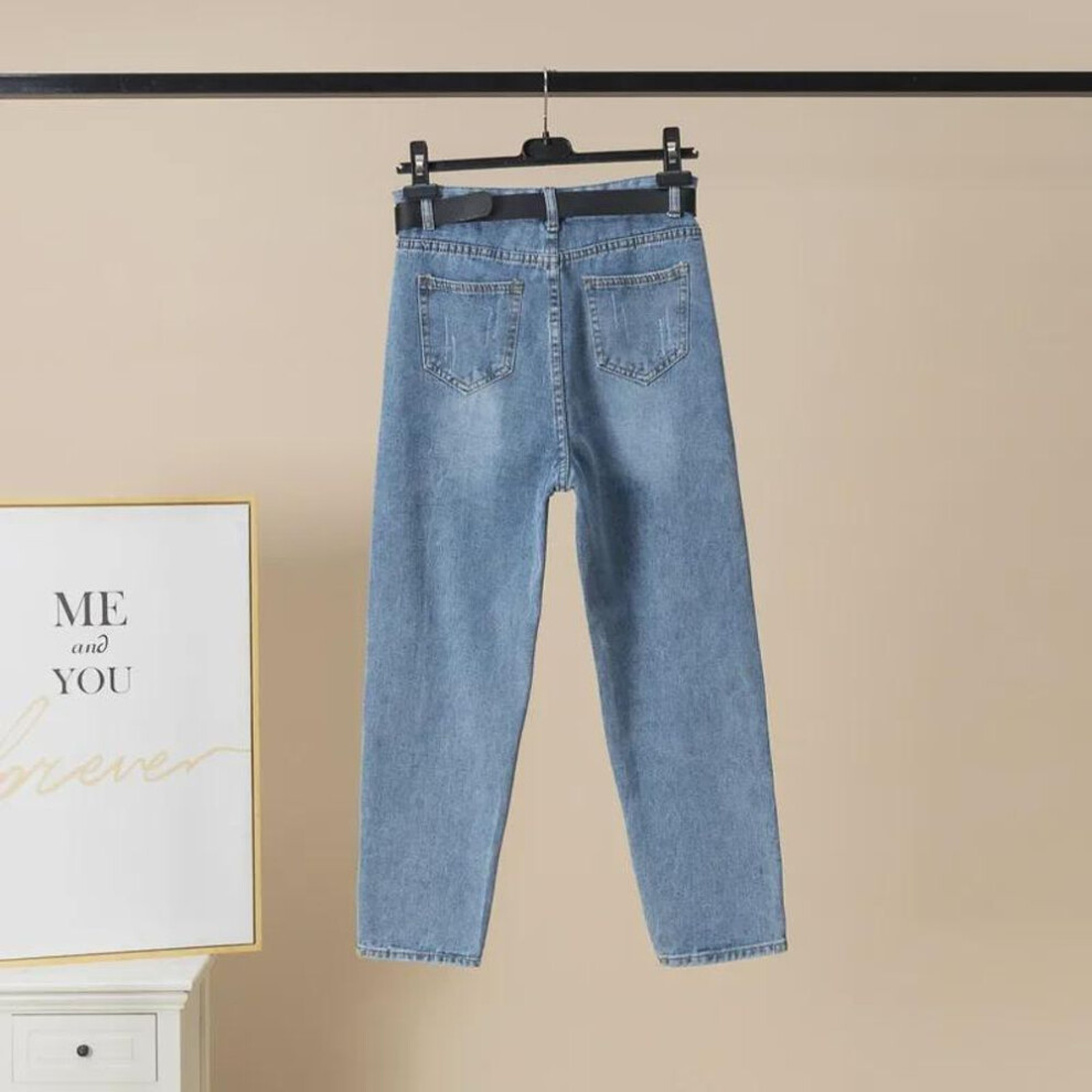 (light blue, M) Light Wash Ripped High-Waisted Loose Straight Jeans for Women - Perfect Slimming Harem Pants for Spring & Summer