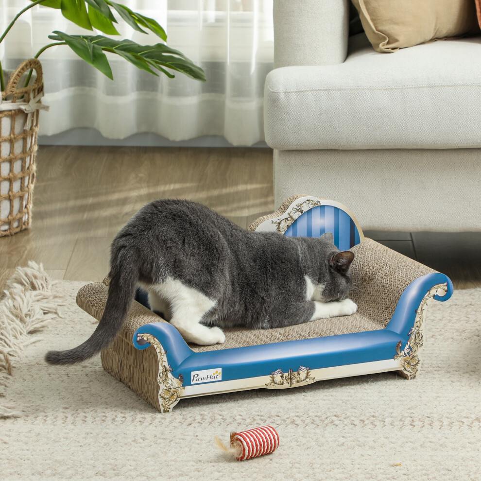 PawHut 2-in-1 Cat Scratcher with Catnip, Cardboard Lounge Bed, Blue
