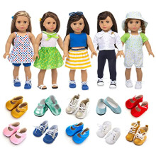 Xfeyue 18 pouces Doll Vetements et accessoires 5 ensembles de vetements de poupee tenues de robe + 2 chaussures de style aleatoire pour vetements