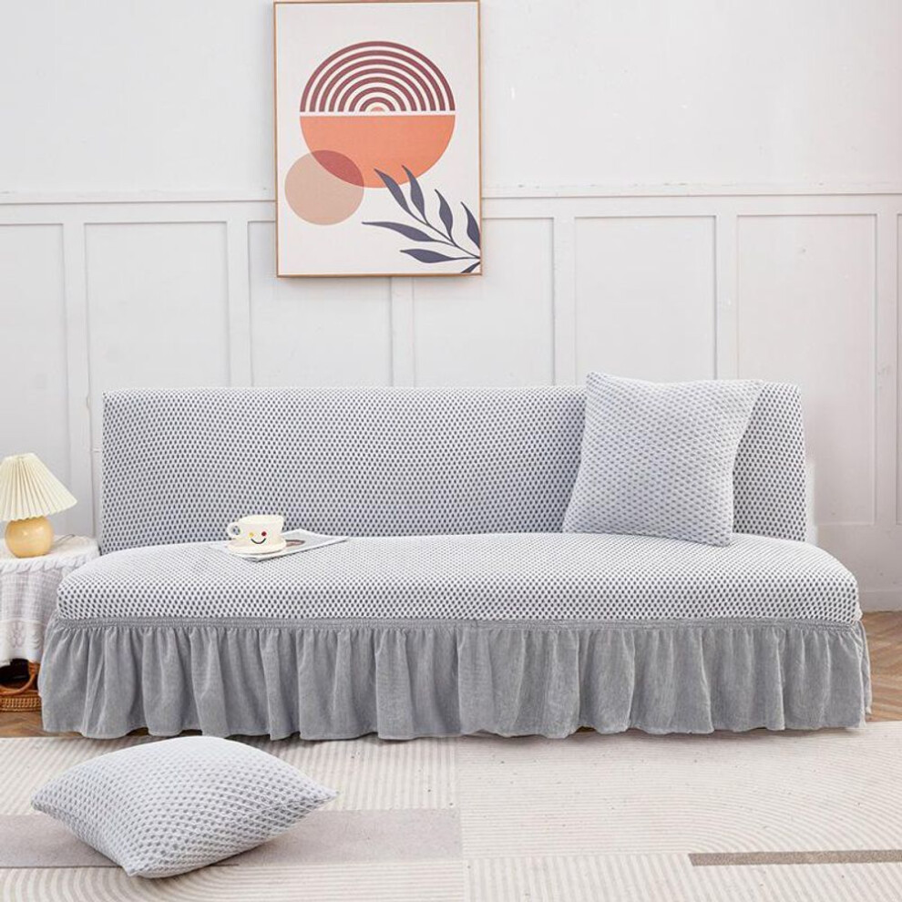 (silver white, Extra Large (190-220cm)) Turkish Thickened Elastic Sofa Bed Cover - Anti-Slip, Anti-Scratch, All-Season, Small Square, Solid Color
