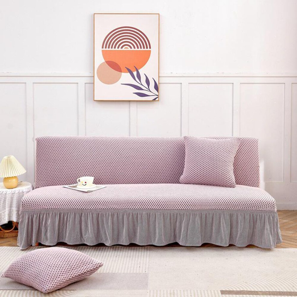 (pink, Extra Large (190-220cm)) Turkish Thickened Elastic Sofa Bed Cover - Anti-Slip, Anti-Scratch, All-Season, Small Square, Solid Color