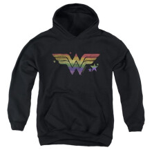 Trevco Sportswear JLA1229-YFTH-3 DC Wonder Woman Rainbow Wonder Woman Youth Hooded Sweatshirt, Black - Large