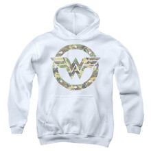 Trevco Sportswear JLA1230-YFTH-2 DC Wonder Woman Camo Wonder Woman Logo Youth Hooded Sweatshirt, White - Medium