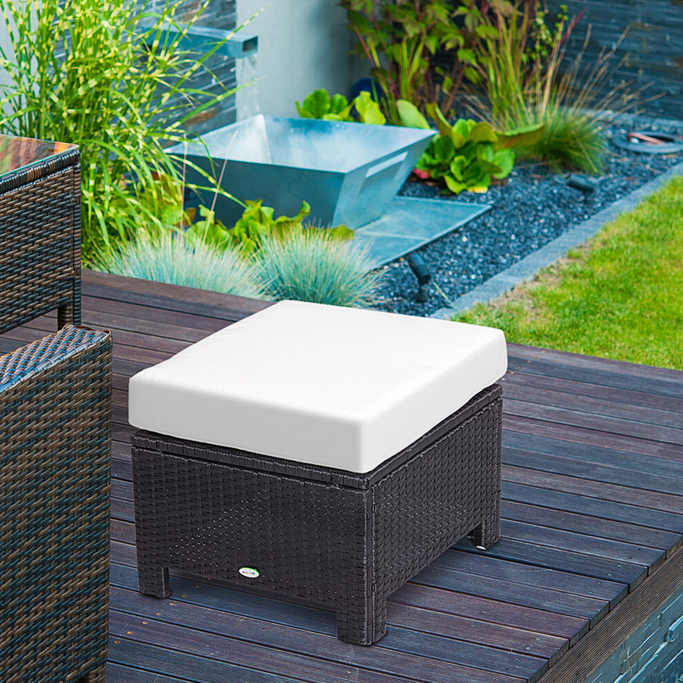 Outsunny Rattan Footstool Wicker Ottoman W/ Padded Seat For Backyard Garden Black