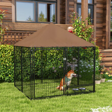 PawHut Outdoor Dog Kennel with Canopy Top, Lockable Gate & Rotating Bowl Holder - D02-057