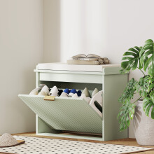 HOMCOM Green Shoe Storage Bench with Cushion and Flip-Drawer, 62x26x47.5 cm, 120 kg Capacity, 837-559V70GN