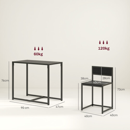 Homcom HOMCOM 3 Piece Dining Table Set with Metal Frame, Black 2