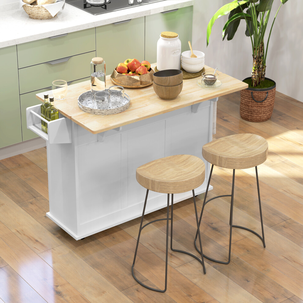 HOMCOM Kitchen Island on Wheels, Kitchen Cart with Drop Leaf, White