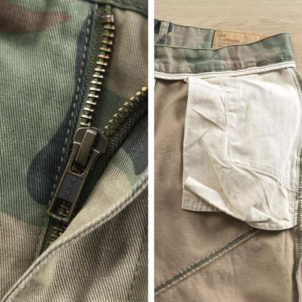 (green, S) "2023 Men's Fashion Camouflage Cropped Overalls: Spring/summer Nine-point Skinny Pants