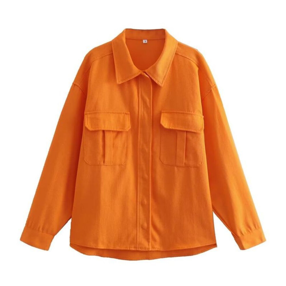 (orange, Small) Summer 2022 European and American Style Women's Casual Loose Orange Denim-Look Jacket