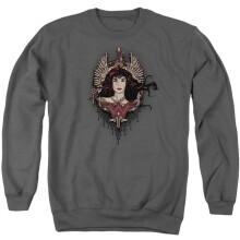 Trevco Sportswear BVS130-AS-6 Batman vs Superman Winged Goddess Adult Crewneck Sweatshirt, Charcoal - 3X