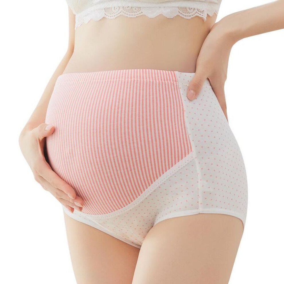 (pink, 4XL) Breathable High Waist Striped Polka Dot Maternity Underwear With Adjustable Belly Support