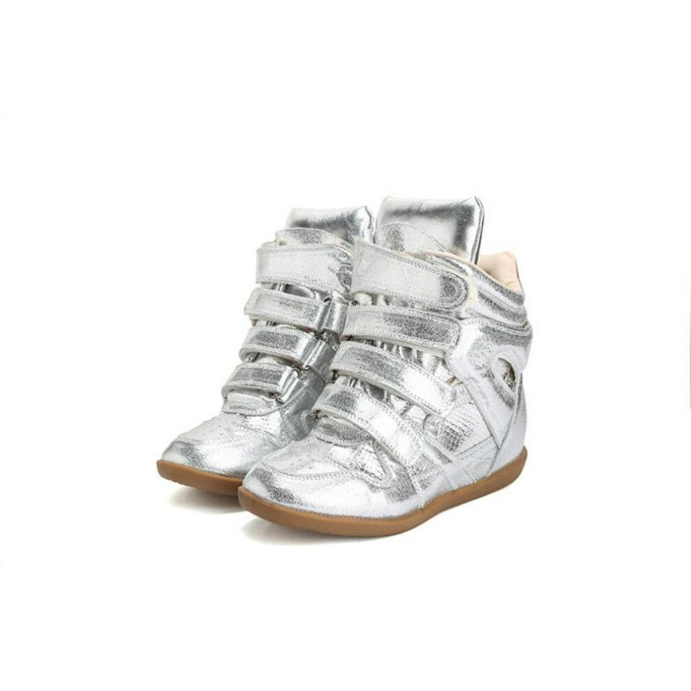 (silver, 36) "Women's Suede Hiking Sneakers - 5.5CM Height Boost, European & American Style