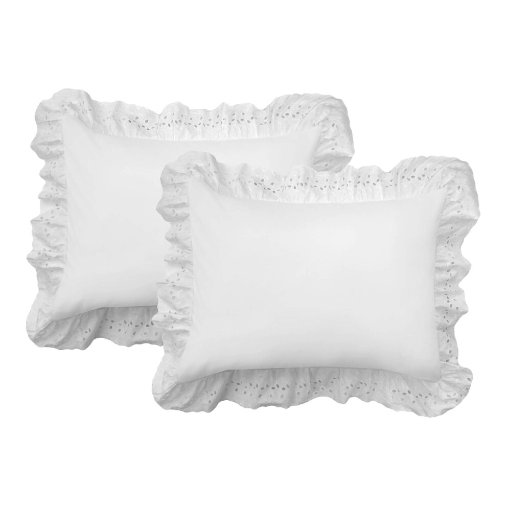 Fresh Ideas Ruffled Bed Pillow Shams Met Geborduurd Oogje, Standaard, Wit, 2-Pack-image