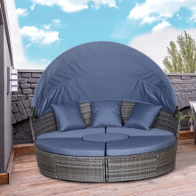 Outsunny Rattan Garden Daybed Sun Lounger Sofa Set w/ Canopy, Grey/Blue Grey
