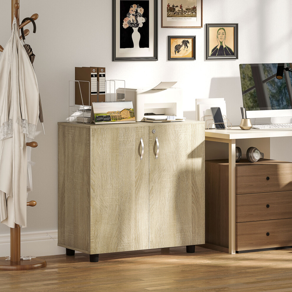 Vinsetto 2-Tier Locking Filing Cabinet Office Storage Cabinet, Oak