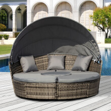 Outsunny Rattan Garden Daybed Sun Lounger Sofa Set w/ Canopy, Dark Grey/Grey