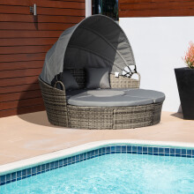 Outsunny Rattan Garden Daybed Sun Lounger Sofa Set w/ Canopy, Dark Grey/Grey