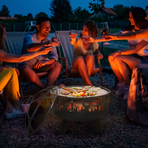 Outsunny 61.5cm 2-In-1 Outdoor Fire Pit & Firewood BBQ Garden Cooker Heater