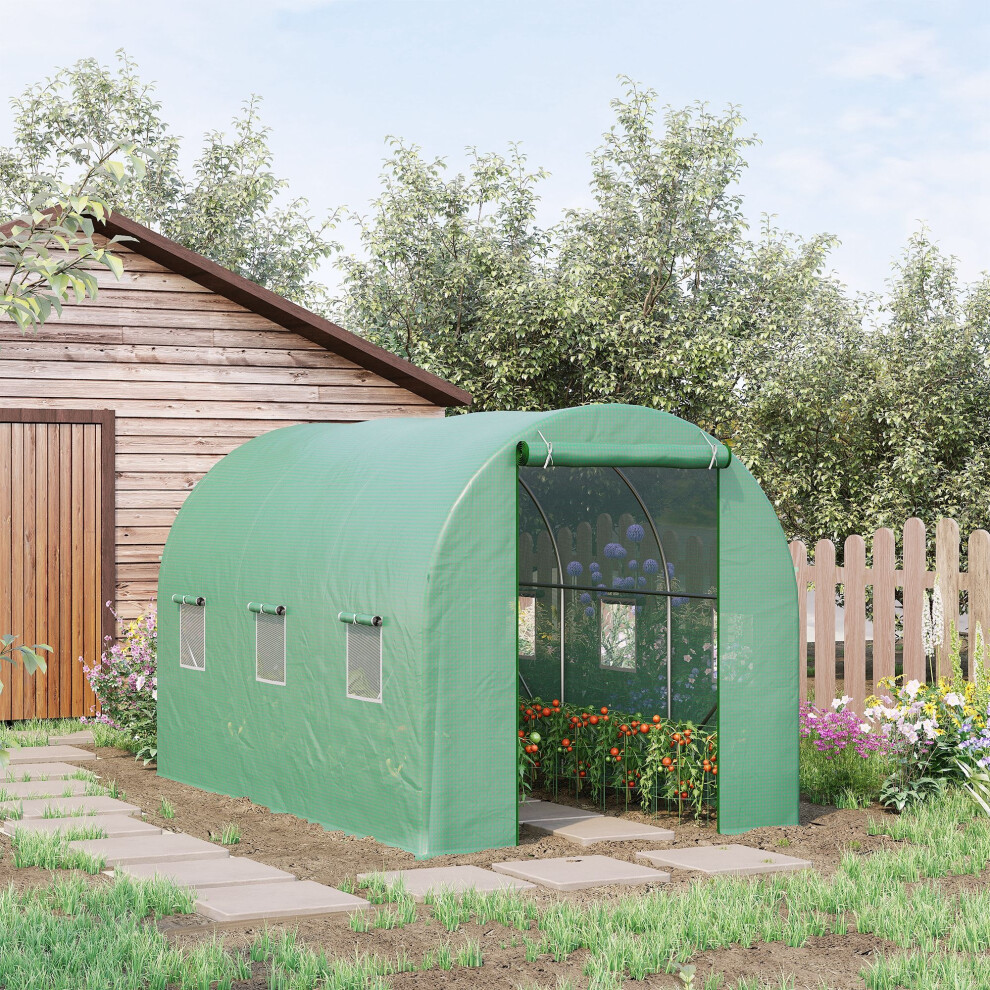 Outsunny 3.5 X 2M Walk-In Polytunnel Greenhouse With Roll Up Door Windows Green