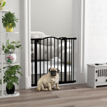 PawHut 74-87cm Adjustable Metal Pet Gate with Auto-Close, Double Locking & Two-Way Opening, Black