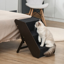 PawHut 3 Step Wooden Dog Steps Adjustable Pet Stairs, Cat Ladder for Bed Couch