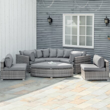 Outsunny 6 PCs Outdoor Rattan Sofa Set Half Round Conversation Set w/ Cushions
