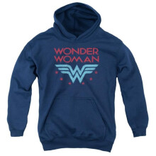 Trevco Sportswear JLA845-YFTH-4 DC Wonder Woman Wonder Stars Youth Hooded Sweatshirt, Navy - Extra Large