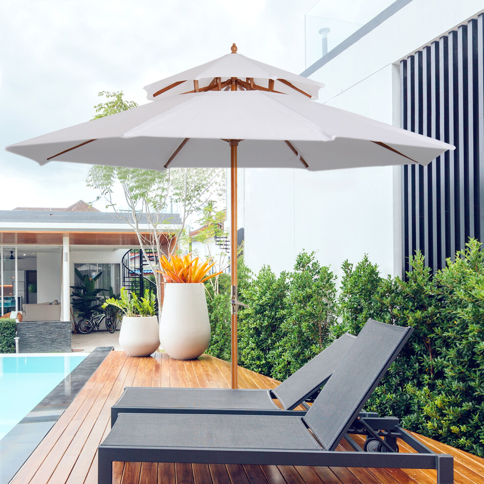 Outsunny Garden Wood Patio Parasol Sun Shade Outdoor Umbrella Canopy White