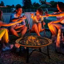 Outsunny Firepit Outdoor Patio Heater w/Spark Screen Cover, Log Grate, Poker