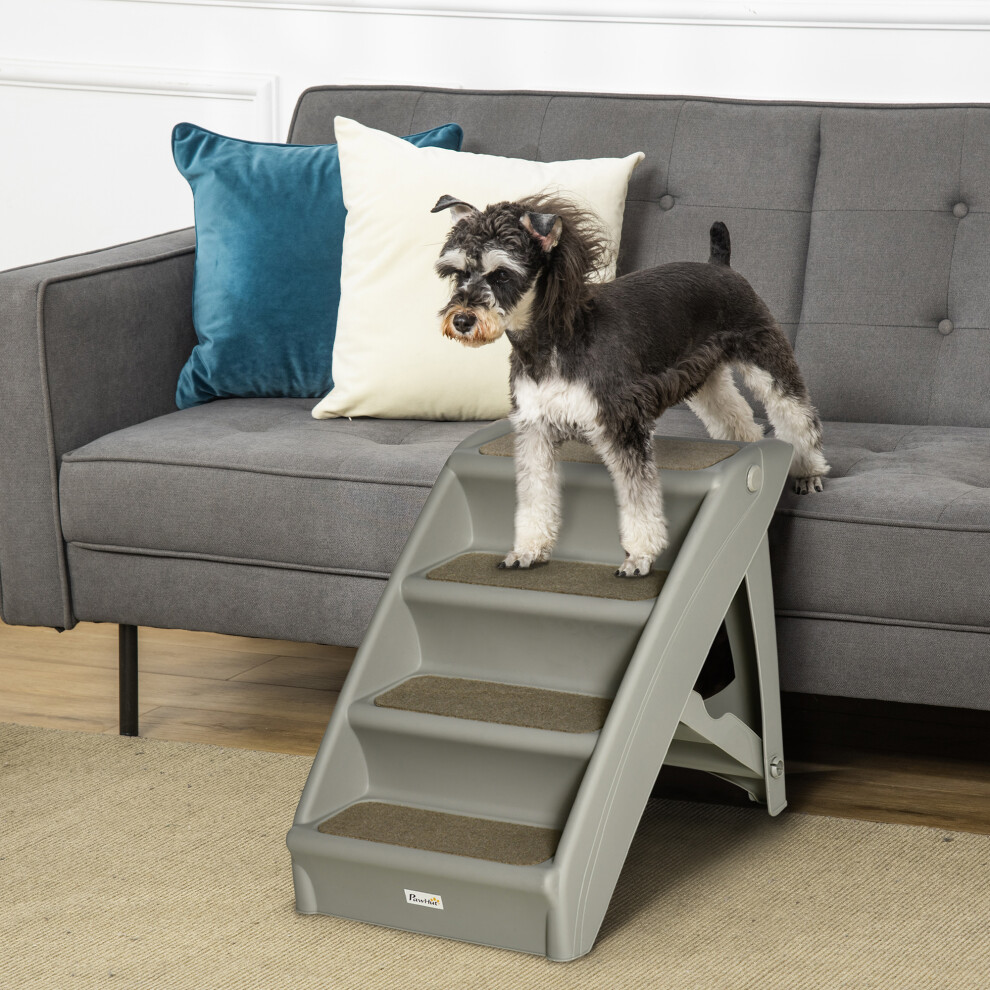 Pawhut Four-Step Foldable Pet Stairs W/ Non-Slip Mats, For S, Xs Dogs - Grey