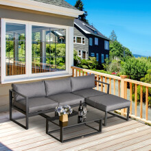 Outsunny 5-Piece Outdoor Patio Set Padded Cushion Coffee Table Aluminum Tube