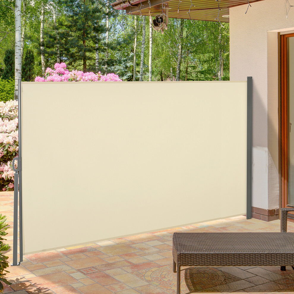 Outsunny 3x1.6M Retractable Side Awning Screen Fence Patio Privacy Divider Cream