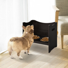 PawHut Raised Dog Bowls Duo Pet Feeder w/ Steel Bowls Adjustable Shelf Brown