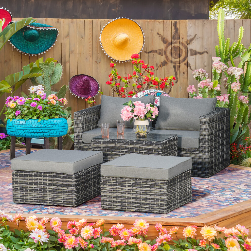Outsunny 5 Pcs Rattan Garden Furniture Set Single Sofa Stool Coffee Table Grey-image-OPC-P6ZZNMS-NEW