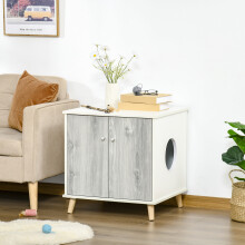 PawHut Cat Litter Box Enclosure End Table with 2 Magnetic Door Wide Tabletop