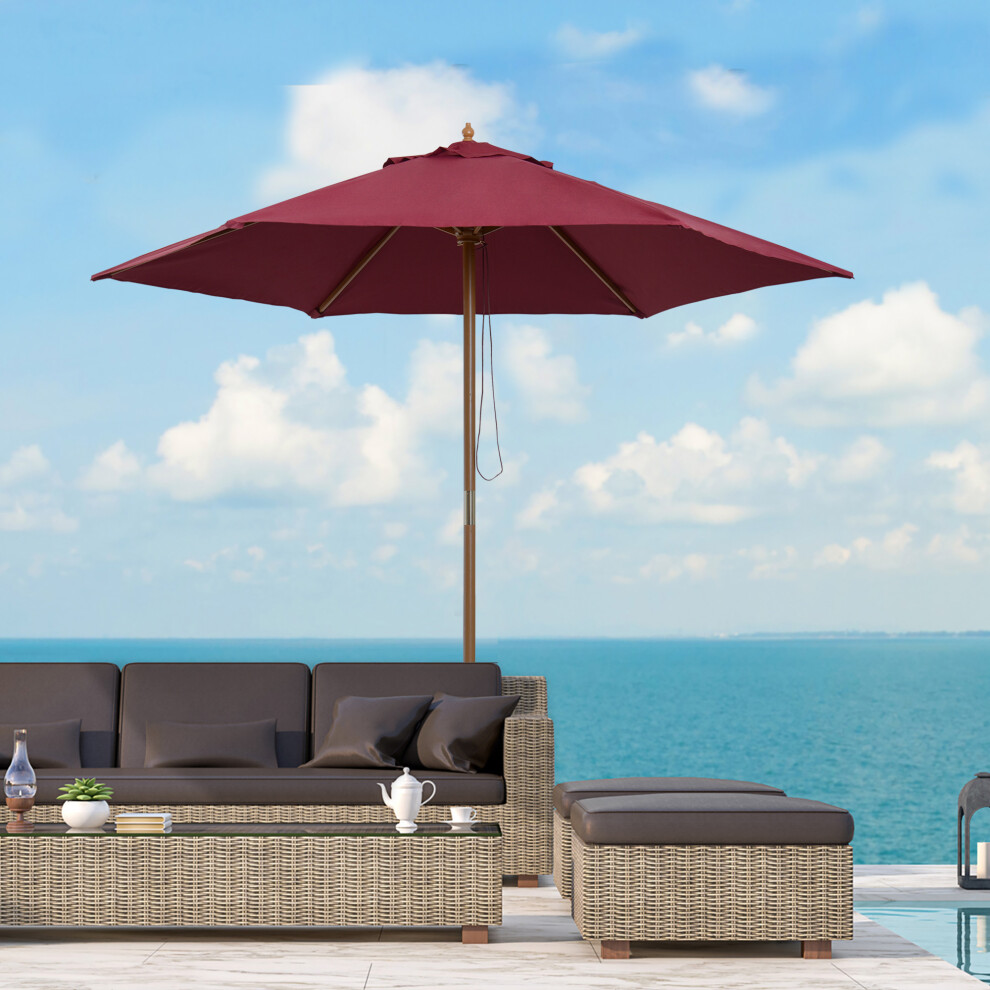 Outsunny 2.5M Wood Garden Parasol Sun Shade Patio Outdoor Wooden Umbrella Canopy