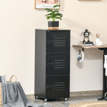 HOMCOM Rolling Storage Cabinet 3-Tier Mobile File Cabinet with Wheels Black