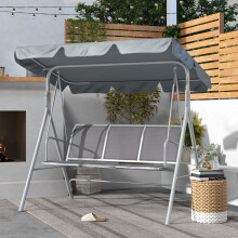 Outsunny 3-Seater Metal Swing Chair with Canopy - Grey, UV-Protected Canopy, Texteline Sling, 240kg, 84A-059LG