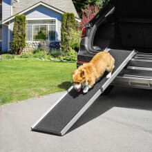PawHut Dog Ramp for Car Telescoping Pet Ramp w/ Handle, Aluminium Frame Non-Slip
