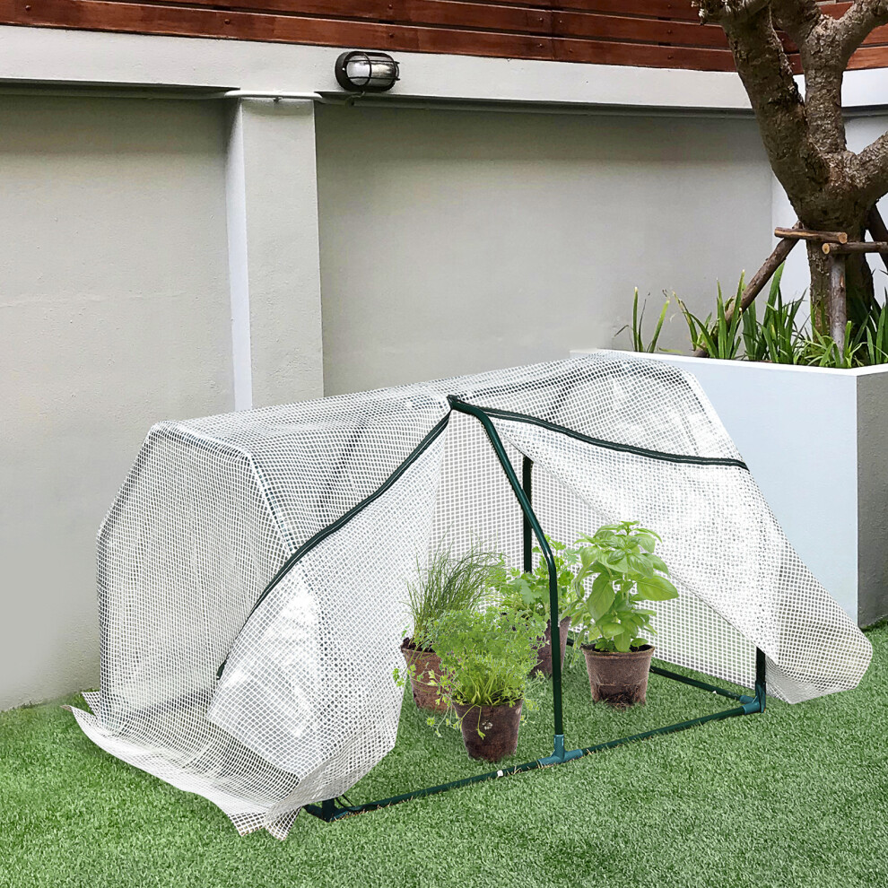 Outsunny Mini  Greenhouse Grow House PVC Cover Steel Frame White 99 x 71 x 60cm