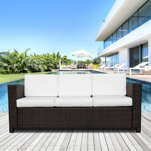 Outsunny Rattan Wicker 3-seater Sofa Chair Patio Furniture w/ Cushion Brown