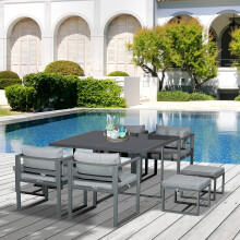 Outsunny 9-Piece Patio Dining Set: 4 Cushioned Chairs, 4 Ottomans & Glass Table - Aluminum, Model 84B-479